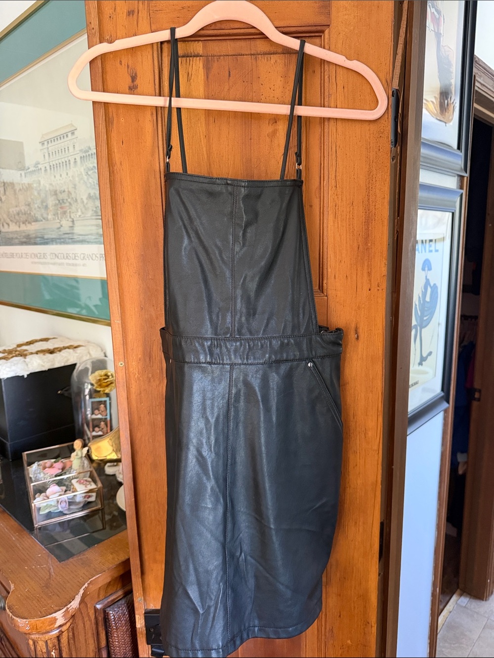 H&M Black Faux Leather overall Dress